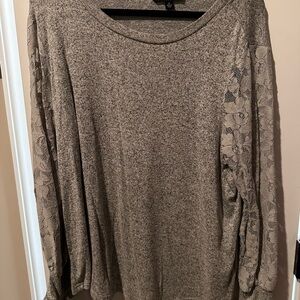 Gray Long Sleeve Top with Lace Details